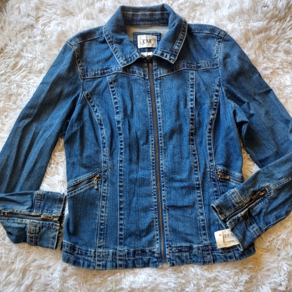 Nwt Large denim jean fitted jacket - Picture 1 of 4
